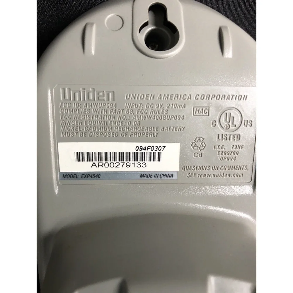 Uniden (EXP 4540) DC 9V White Single-Line Cordless Phone w/ A/C Power -FOR PARTS